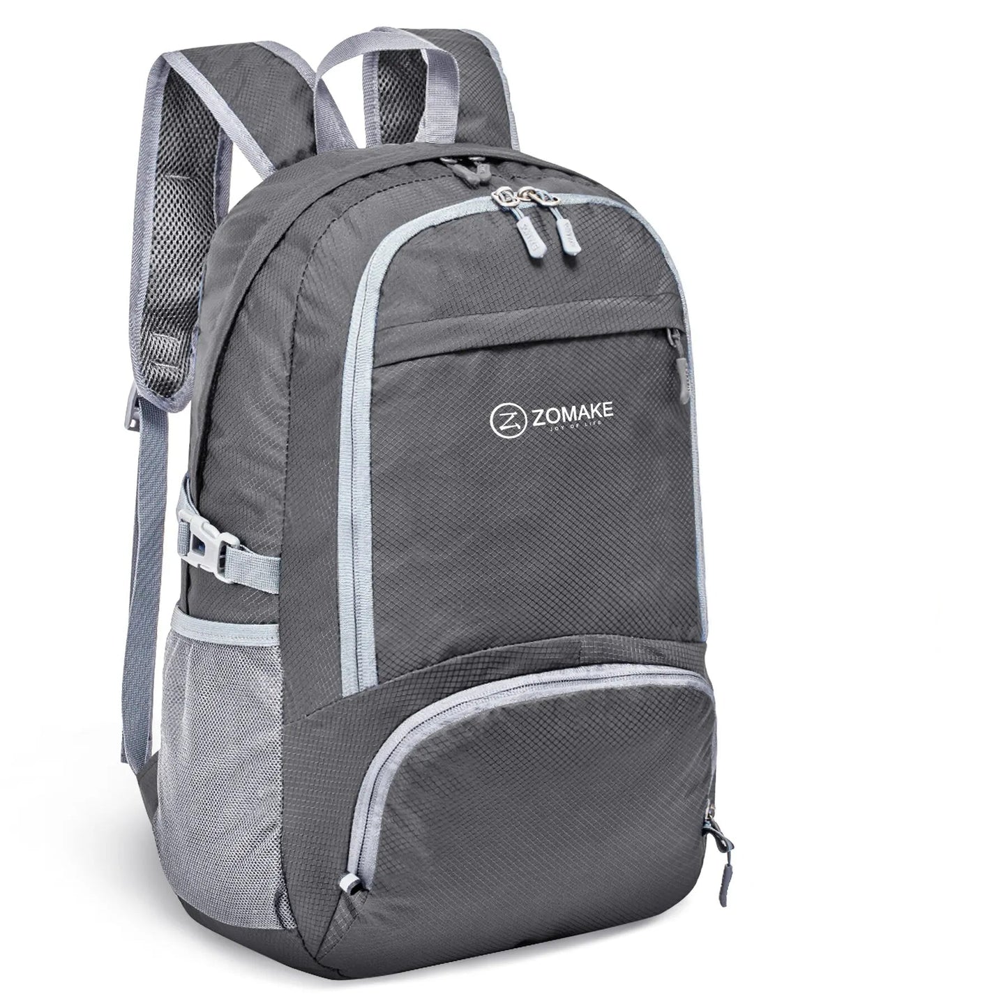 Hopvikbar Reseryggsäck i mörkgrå färg med lättviktsdesign och flera fack. Perfekt för resor och vardagsbruk.