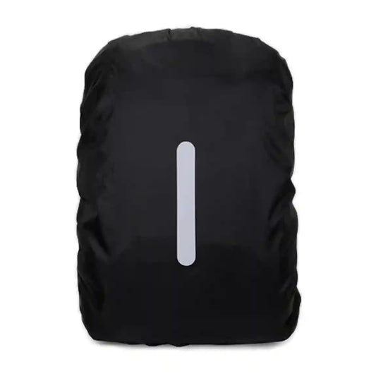 Svart varsel ryggsäck med vertikal reflexremsa för synlighet i mörker
