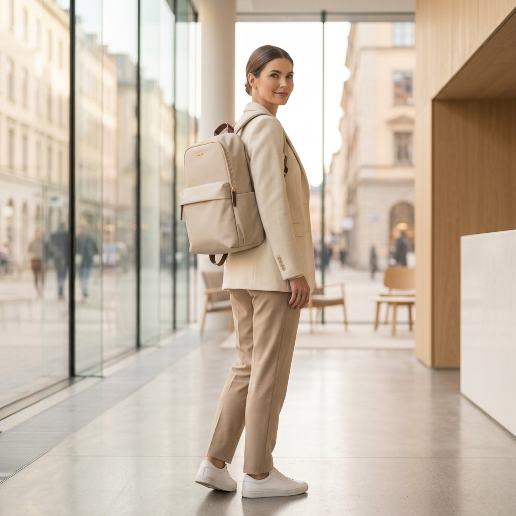 Laptopväska Dam 15,6 tum – Elegant Kontorsryggsäck i Beige