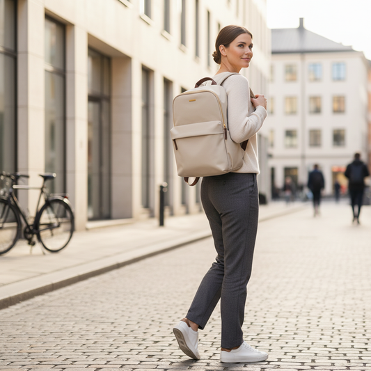 Laptopväska Dam 15,6 tum – Elegant Kontorsryggsäck i Beige