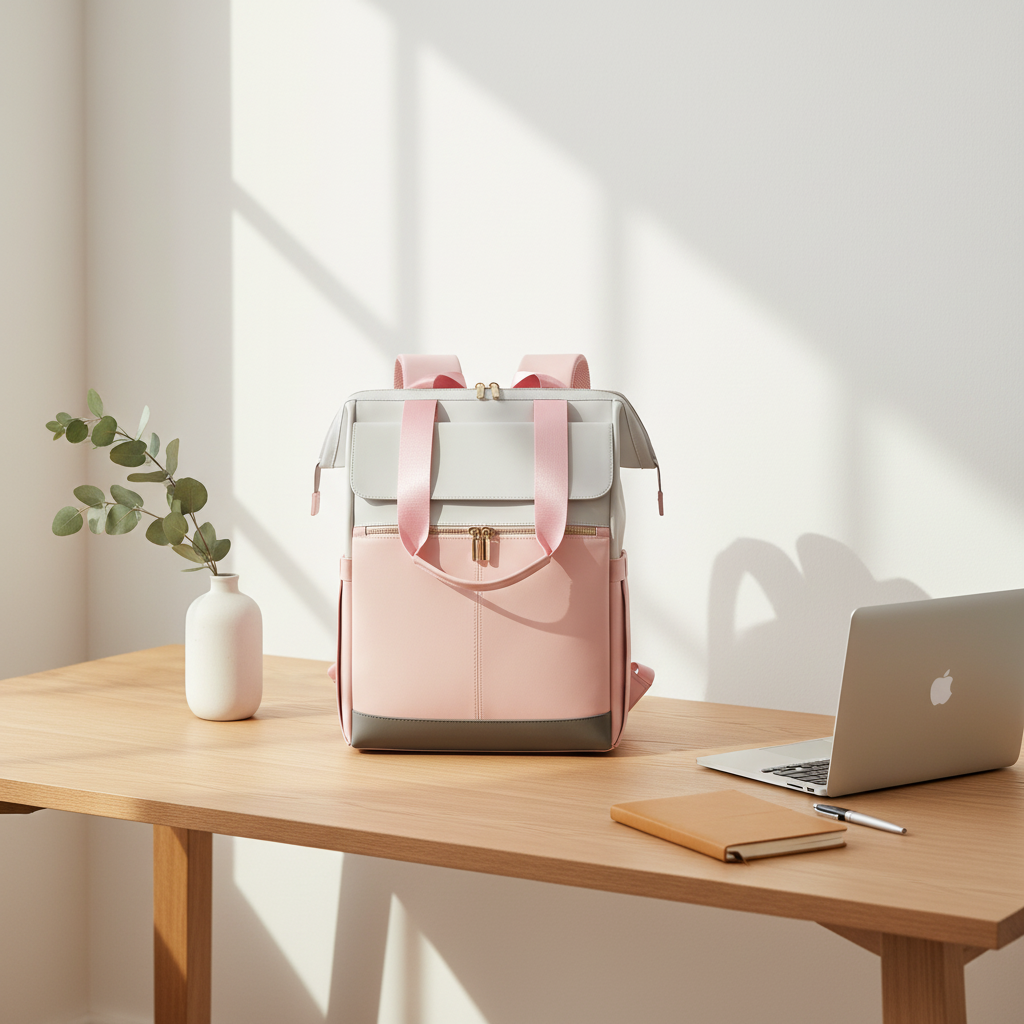 Korsa Stockholm small premium cognac leather mini backpack with gold hardware — lifestyle ambiance