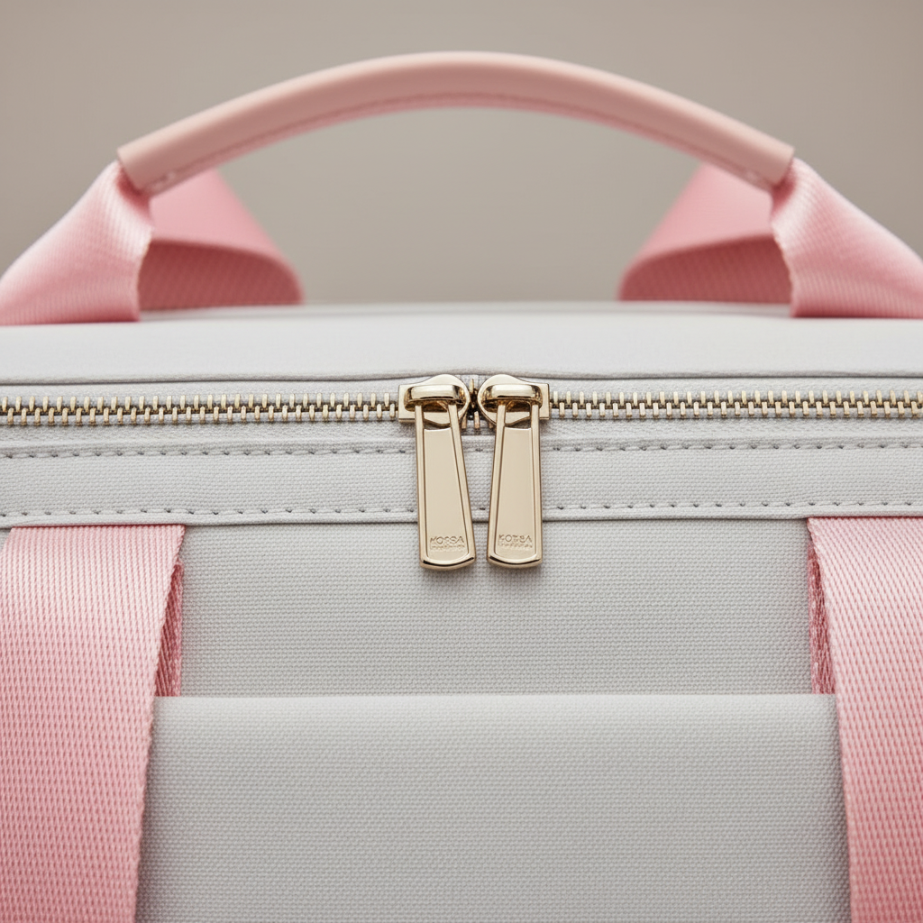 Korsa Stockholm small premium cognac leather mini backpack with gold hardware — macro detail