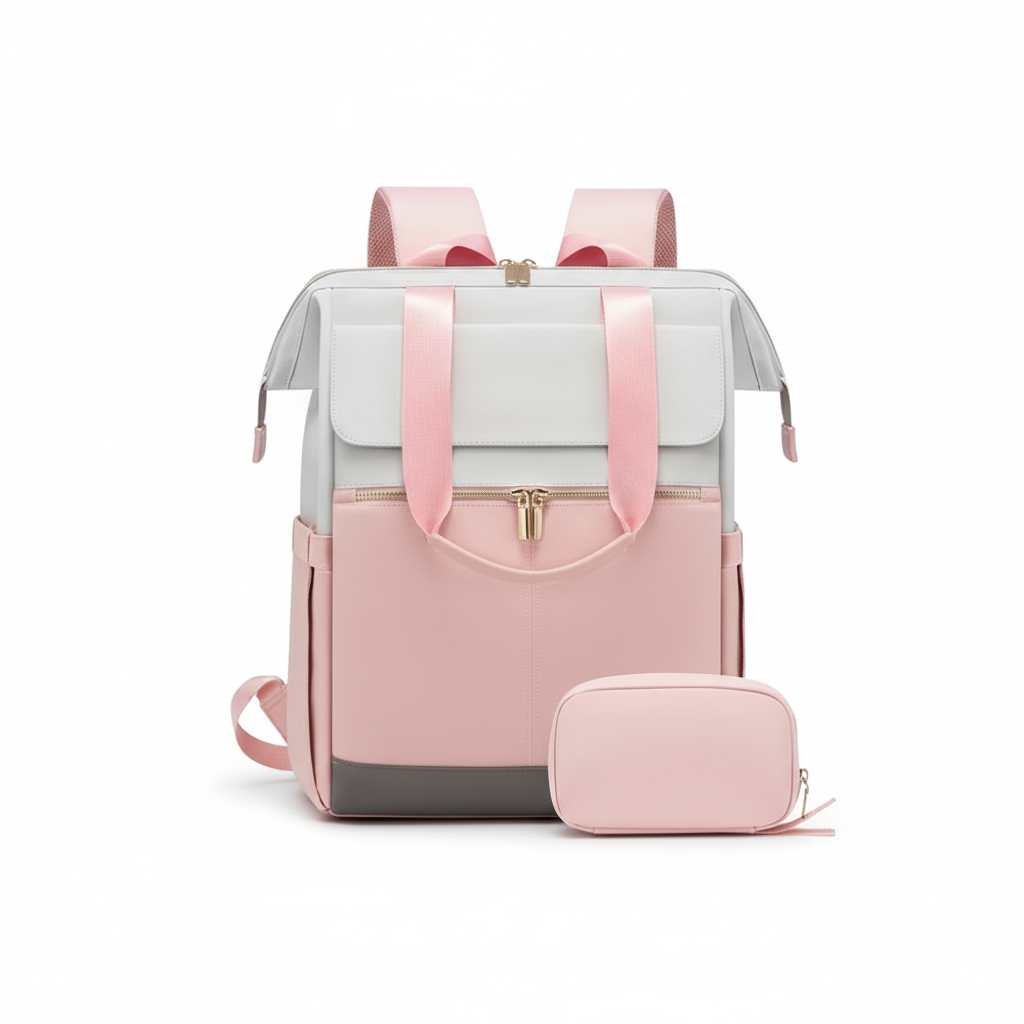 Korsa Stockholm small premium cognac leather mini backpack with gold hardware — packshot front