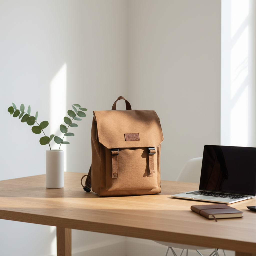 Korsa Stockholm black water-resistant nylon backpack with laptop compartment — lifestyle ambiance