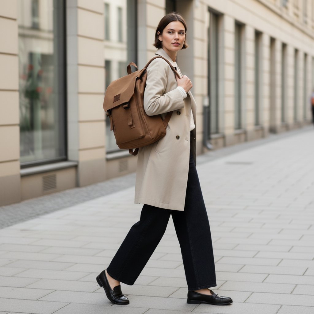 Korsa Stockholm black water-resistant nylon backpack with laptop compartment — lifestyle hero
