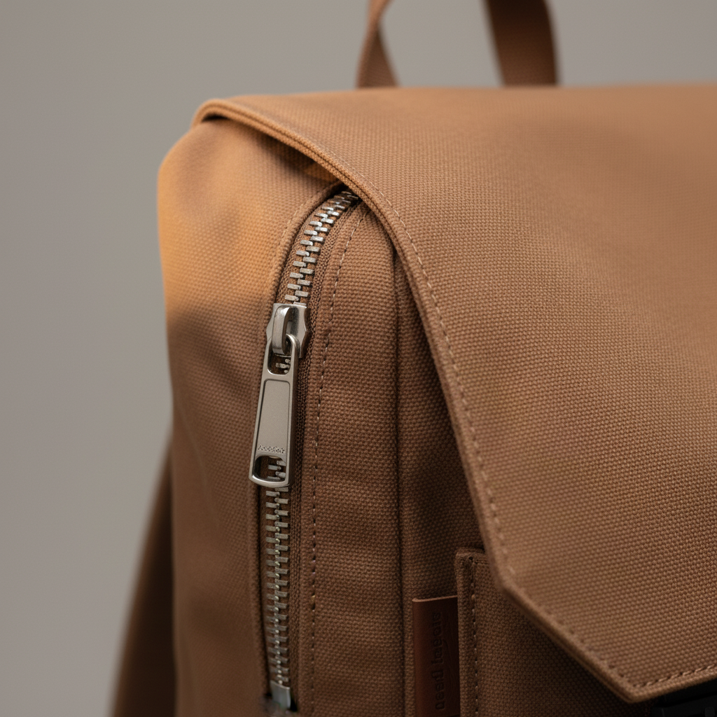 Korsa Stockholm black water-resistant nylon backpack with laptop compartment — macro detail
