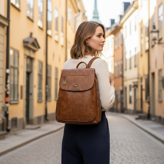 Ryggsäck Dam i Skinn – Vintage Läderväska för Stad och Vardag